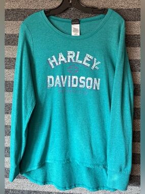 Harley-Davidson Teal Women's Scoop Neck Longsleeve Top Size XXL EUC